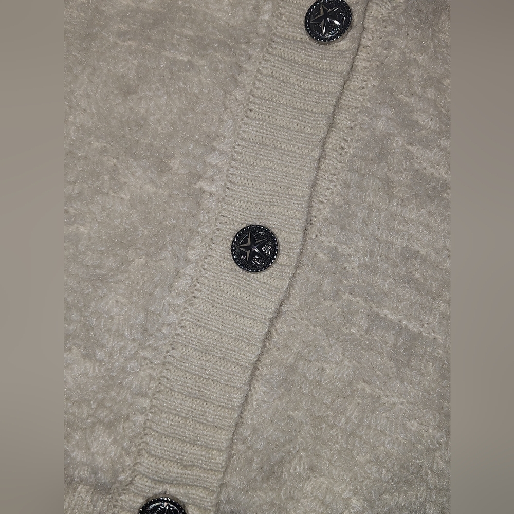 Lucky Brand Sweater Cream Fuzzy Silver Buttons NWT Womens Medium - Picture 5 of 7